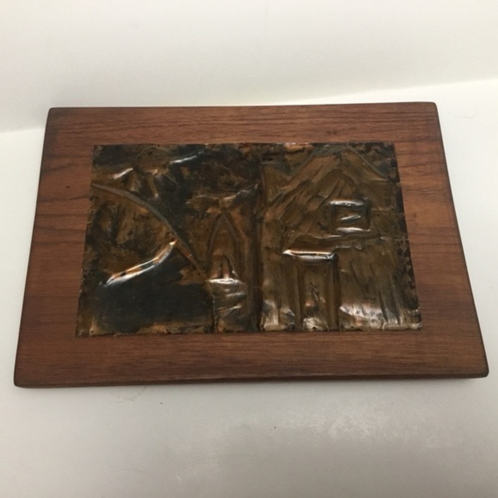 Embossed Copper Art on Wood Base Frame Vintage